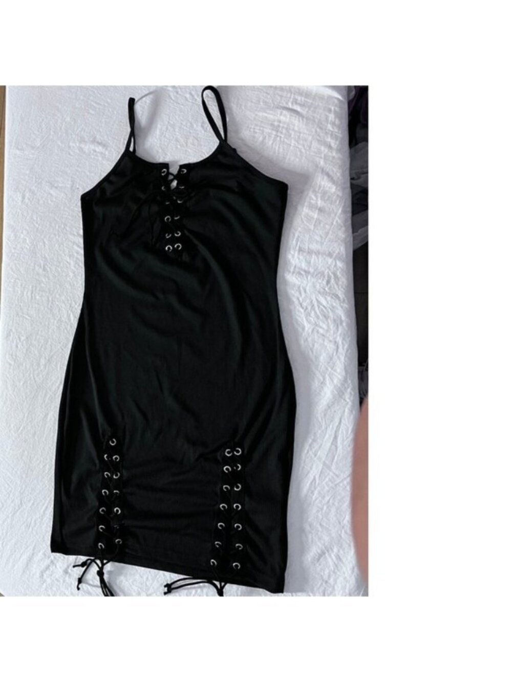 SHEIN Black Ribbed Lace Up Bodycon Mini Dress Women's‎ Size S